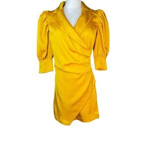 NWT Choosy Yellow/Gold Wrap Dress Size 2 Puff Sleeves & Button Cuffs